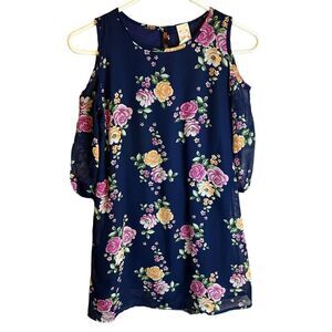 5 for $25🔥Size 12 Heart & Arrow Cold Shoulder Floral Navy Dress